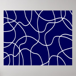 Linie Art: Weiß auf dunkelblau Poster