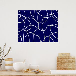 Linie Art: Weiß auf dunkelblau Poster