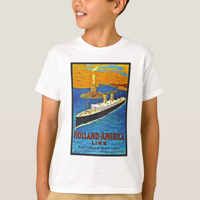 Linie Vintages Reise-Plakat Hollands Amerika T-Shirt (Vorderseite)