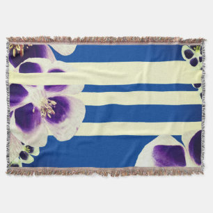Linien, Blau und Blumen Wurfdecke Decke