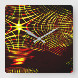 Linien, die sich in der Welle und Lichteffekt wied Quadratische Wanduhr