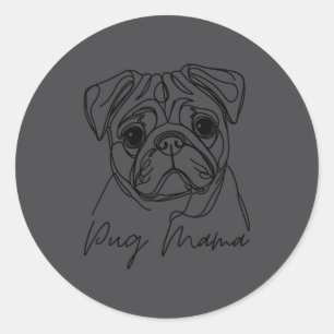 Linien Kunst Mama Mom Pug Hund Pug Runder Aufkleber