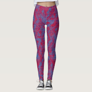 Linien und Patchmuster in blauem, rotem BG Leggings