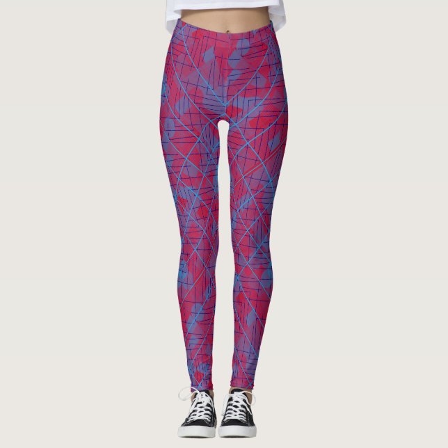 Linien und Patchmuster in blauem, rotem BG Leggings (Vorderseite)