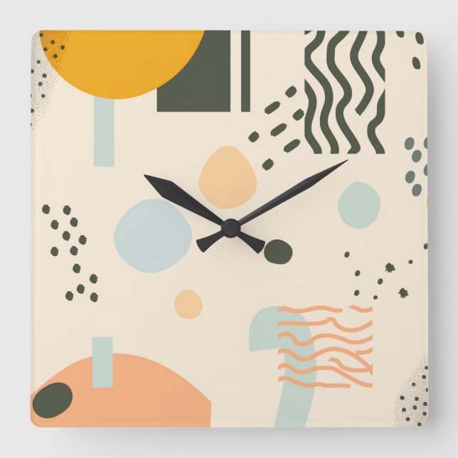 Linien und Punkte mit Kreisen auf weißlich Quadratische Wanduhr (Vorderseite)