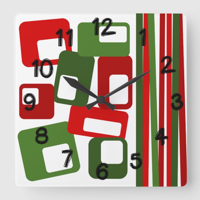 Linien und Rechtecke Quadratische Wanduhr (Vorderseite)