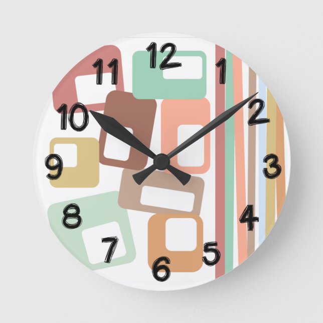 Linien und Rechtecke Runde Wanduhr (Vorderseite)