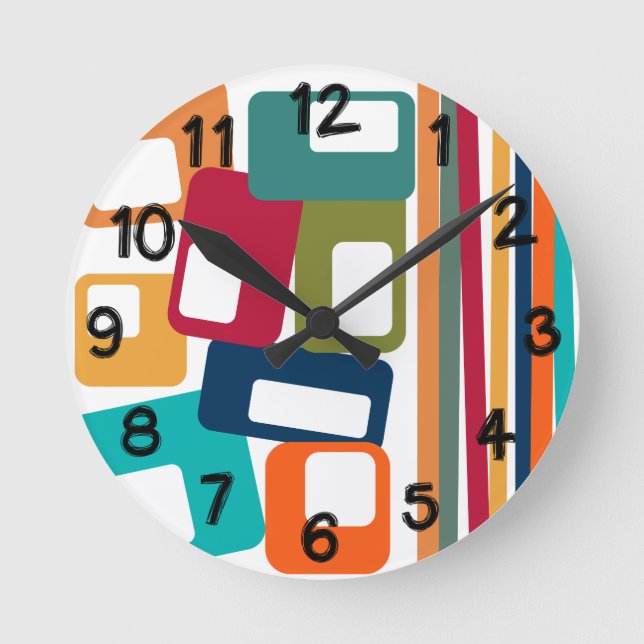 Linien und Rechtecke Runde Wanduhr (Vorderseite)