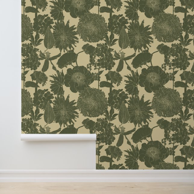 Liniengarten und tropische Blume. Tapete (Anwendung)