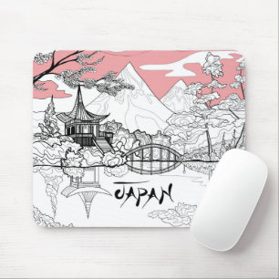 Liniengemälde des japanischen Tempel-Seeberges Mousepad