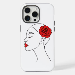 Liniengemälde einer Frau mit roter Rose iPhone 15 Pro Max Hülle