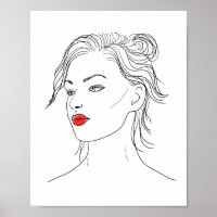 Liniengrafiken | Frau in Rotem Lipstick
