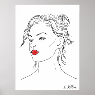 Liniengrafiken   Frau in Rotem Lipstick Poster