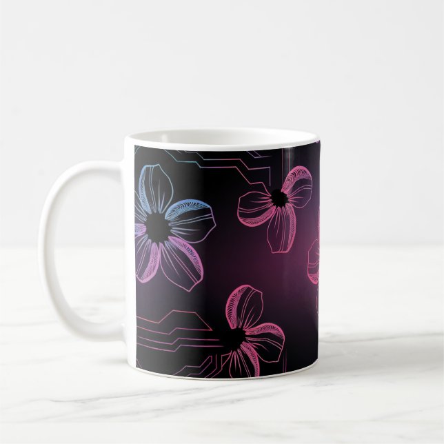 Linienkunst der Kirschblüte in Neonfarben Kaffeetasse (Links)