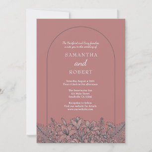Linienkunst Floral Dusty Pink Hochzeit  Einladung