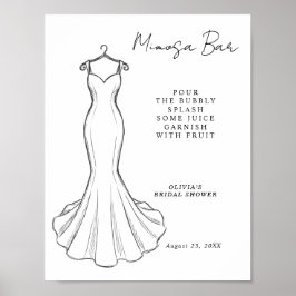 Linienkunst Minimalistische Hochzeitskleid Mimose Poster
