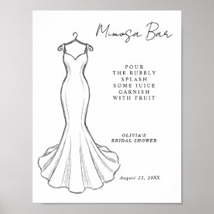 Linienkunst Minimalistische Hochzeitskleid Mimose Poster
