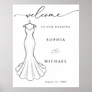 Linienkunst Minimalistisches Hochzeitskleid Willko Poster