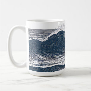 Linienkunst Ozeanwelle Monochrome Flut Kaffeetasse