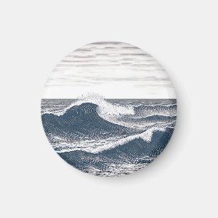 Linienkunst Ozeanwelle Monochrome Flut Magnet
