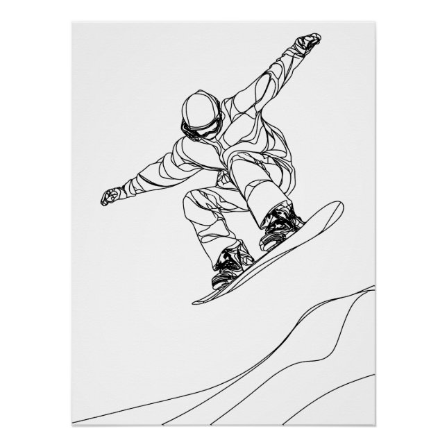 Linienkunstillustration eines Snowboarders Poster (Vorderseite)