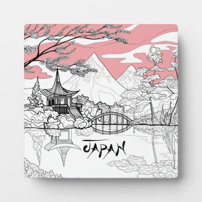 Linienmalerei des japanischen Tempelsees Fotoplatte (Vorderseite)