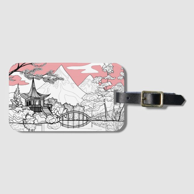 Linienmalerei des japanischen Tempelsees Gepäckanhänger (Vorderseite (Horizontal))