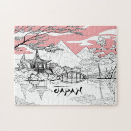 Linienmalerei des japanischen Tempelsees Puzzle