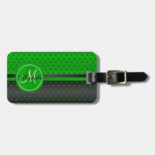 Linke Green und Black Polka Dot Design Gepäckanhänger (Vorderseite horizontal)