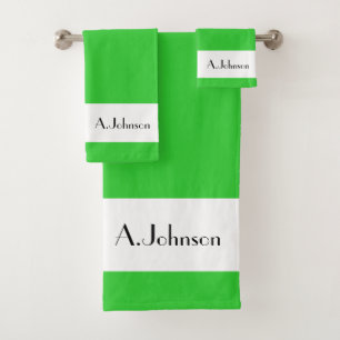 Linke grüne, moderne und elegante Monogramm-Signat Badhandtuch Set