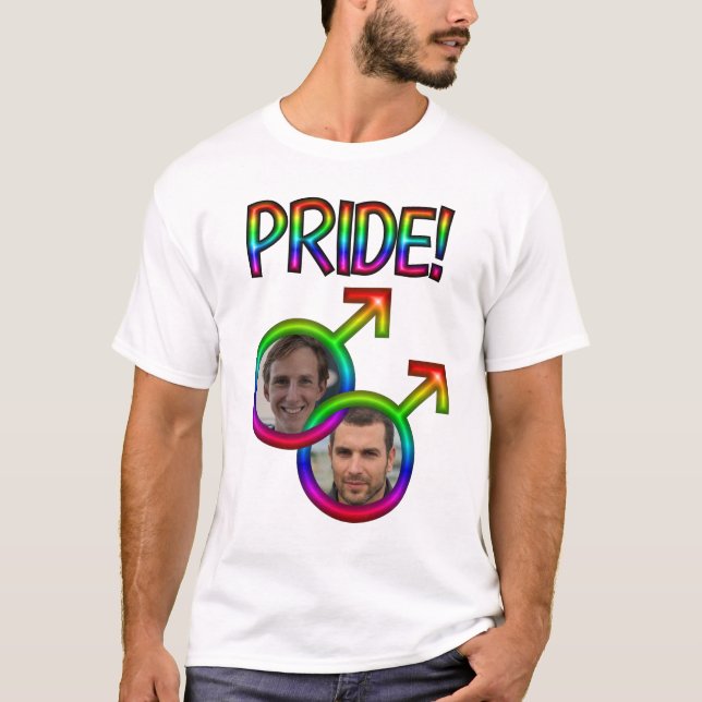 Linked Rainbow Männliche Zeichen Foto Rahmen Gay P T-Shirt (Vorderseite)