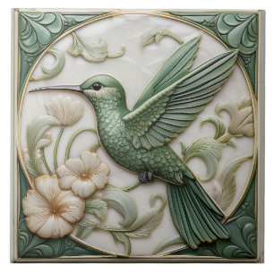 Linker Sage-Faux-Relief Art Nouveau Kolibri Fliese