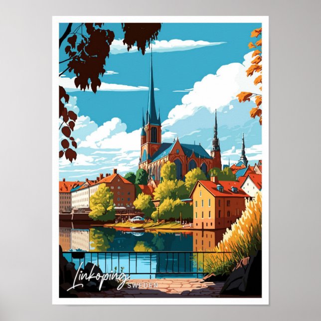 Linkoping Schweden Reisen Vintage Illustration Poster (Vorne)