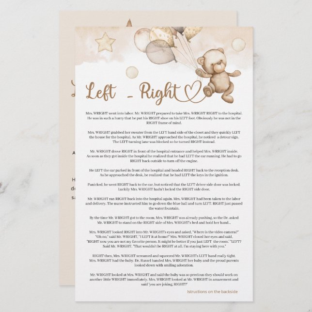 Links Baby Bear Baby Dusche (Vorne/Hinten)