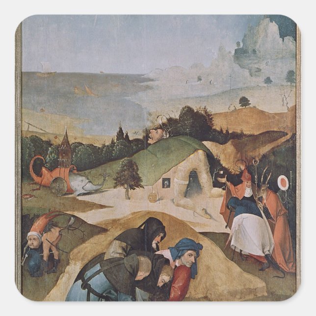 Links Flügel des Triptychons der Versuchung von Quadratischer Aufkleber (Vorderseite)