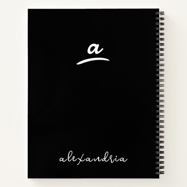 Links, modernes Monogram-Black-Spiral-Notebook Notizbuch (Rückseite)