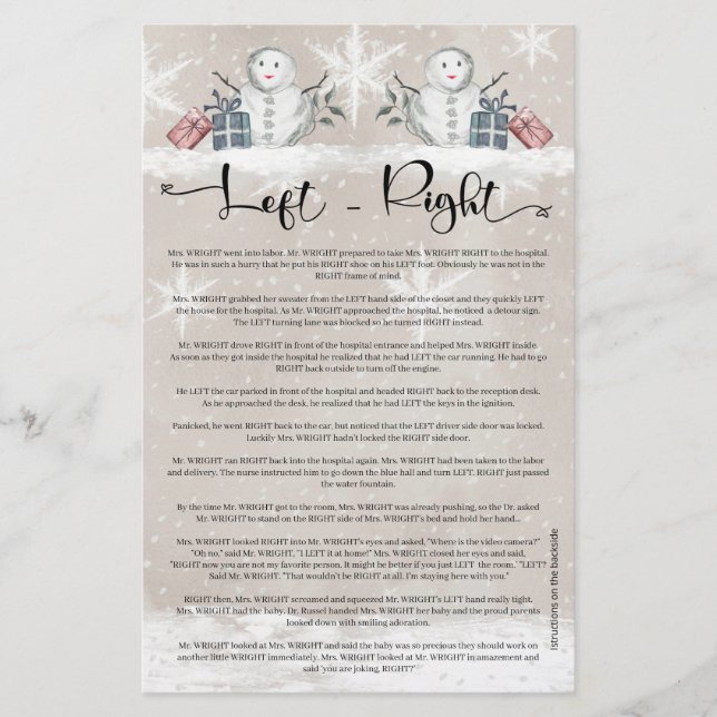 Links Right Snowman Baby Dusche (Vorderseite)