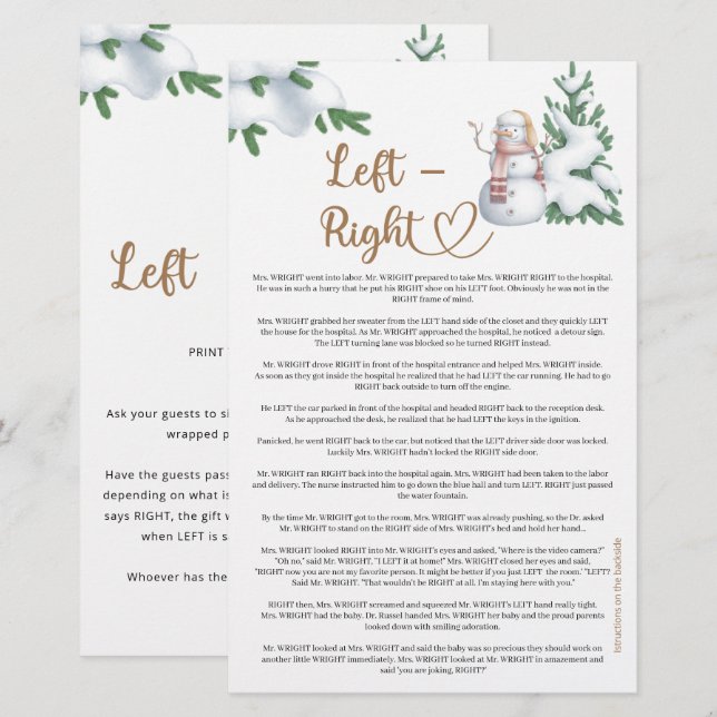 Links Right Winter Baby Showspiel (Vorne/Hinten)