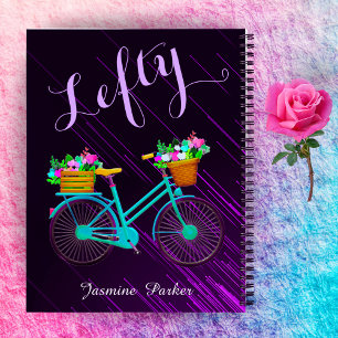 Linkshändige Florale Fahrrad Lila Benutzerdefinier Notizbuch