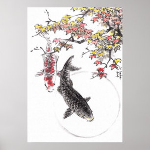 LinLi Chinesische Aquarellkunst Print - KOI Fisch Poster