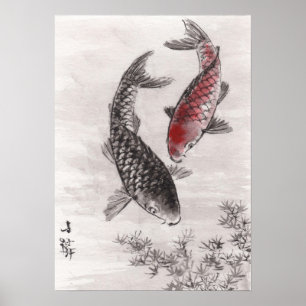 LinLi chinesischer Aquarell-Kunst-Druck - KOI Poster