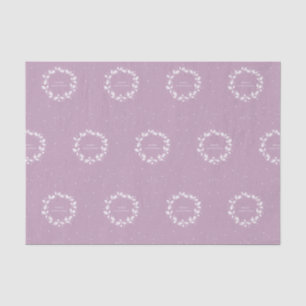 Lino Print Mauve + White Christmas Holly Wreath Seidenpapier