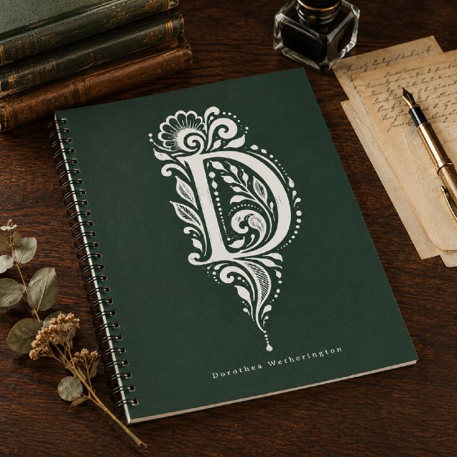 Linocut-Botanik-Monogramm-Notizbuch Buchstabe D Notizblock (Von Creator hochgeladen)