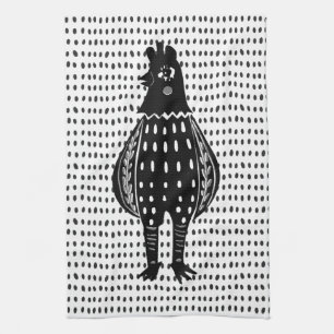 Linocut Chicken Geschirrtuch
