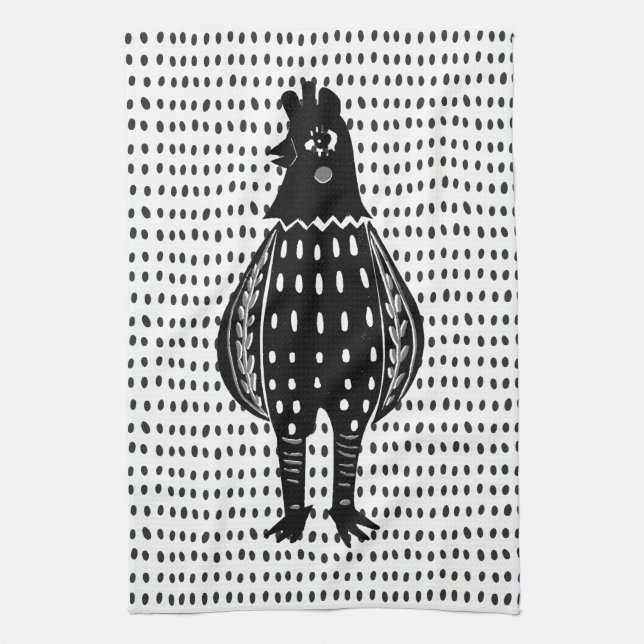 Linocut Chicken Geschirrtuch (Vertikal)