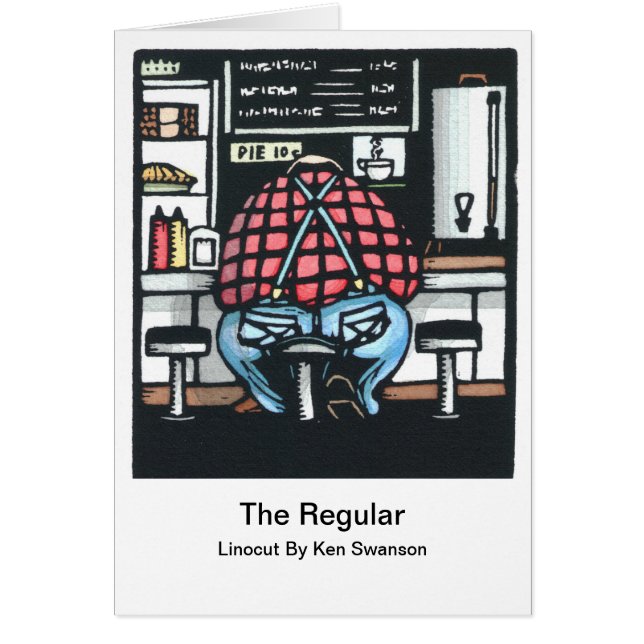 Linocut: Großer Mann am Mittagessen-Zähler durch (Vorne)