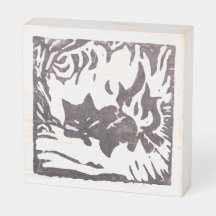 Linocut print "Sleepy Campfire Fox"