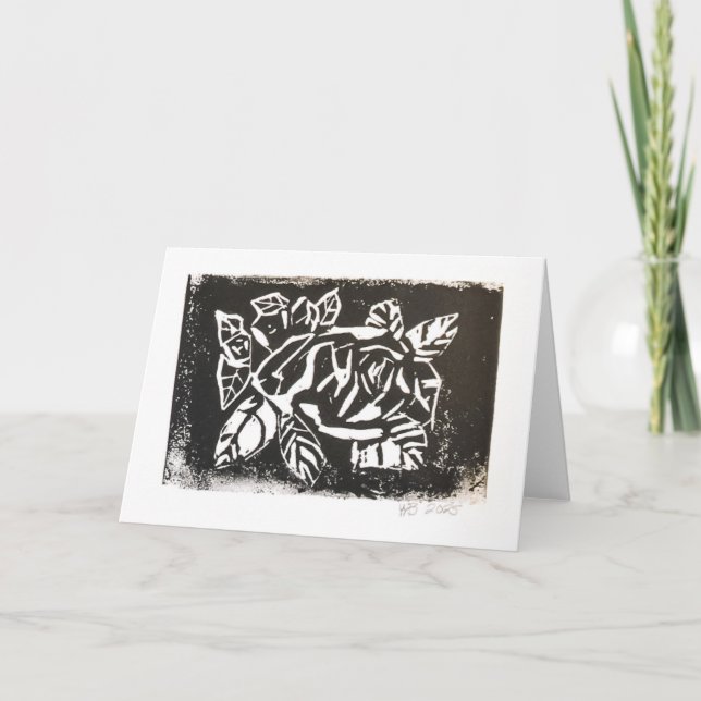 Linocut-Rose Dankeskarte (Vorderseite)