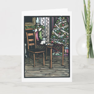 Linocut: Weihnachtsbaum und Sankt-Anmerkung ByKen Feiertagskarte