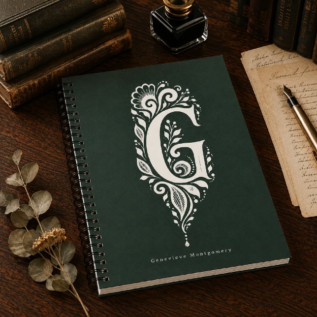 Linolschnitt-Buchstabe G Botanisches Monogramm Not Notizblock (Von Creator hochgeladen)